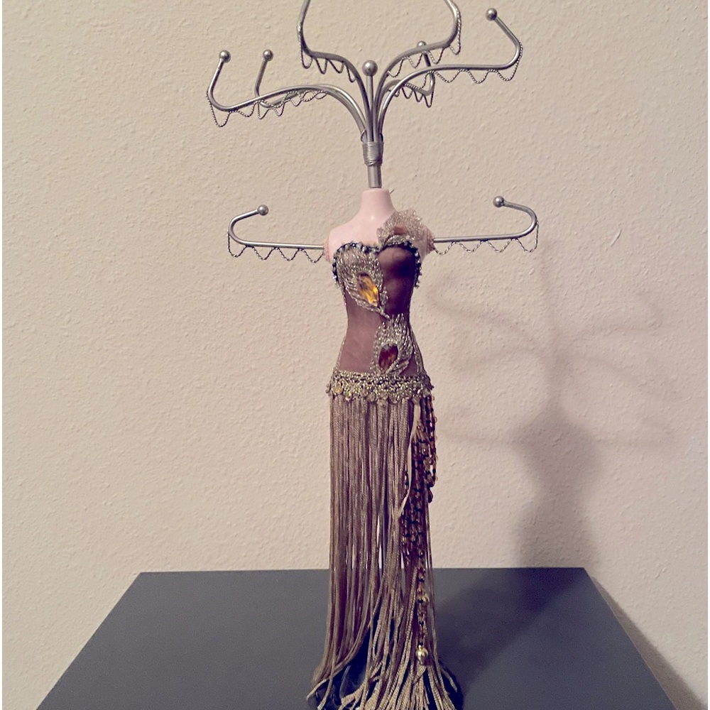 Bronze lady statue jewelry holder